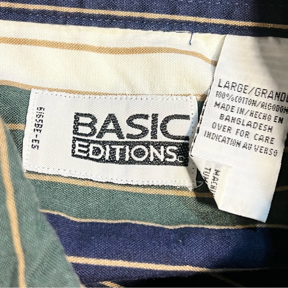 VINTAGE 90s men’s stripe button‎ down shirt 100% cotton blue green casual preppy - Picture 8 of 11